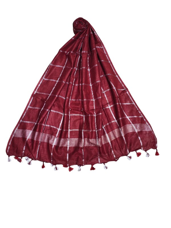 Maroon Cotton Silk Silver Zari Dupatta