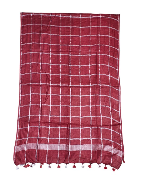 Maroon Cotton Silk Silver Zari Dupatta