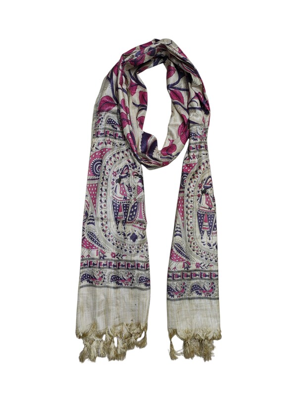 Purple & Pink Kalamkari Cotton Silk Dupatta for Women