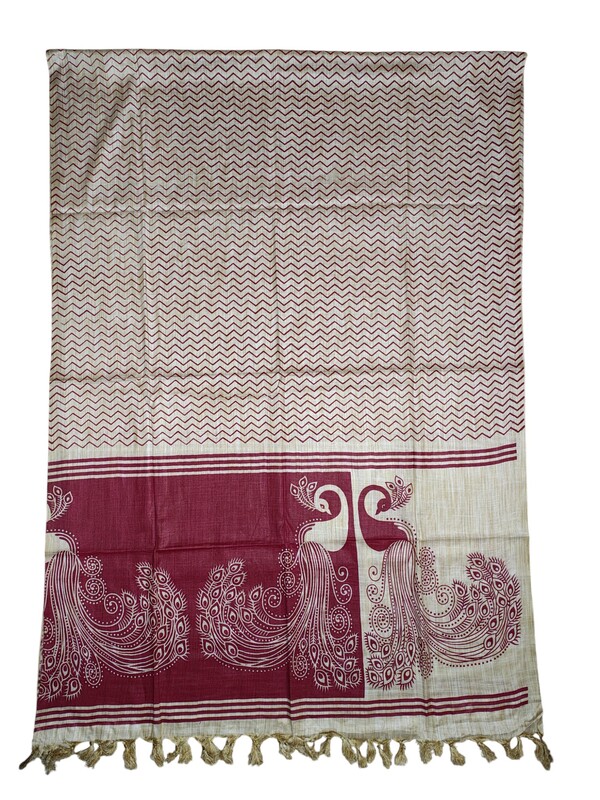 Maroon & Blue Kalamkari Cotton Silk Dupatta for Women