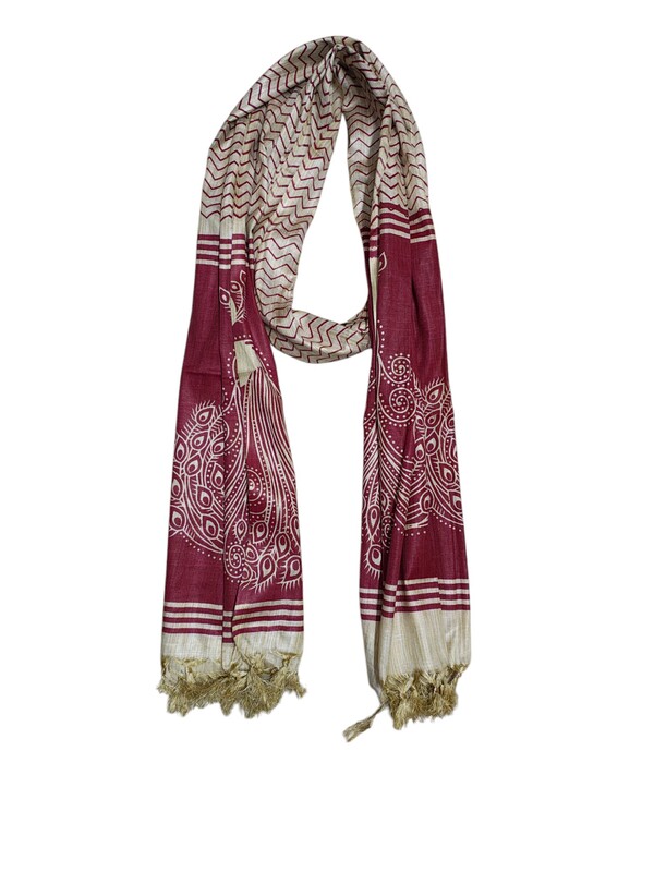 Maroon & Blue Kalamkari Cotton Silk Dupatta for Women
