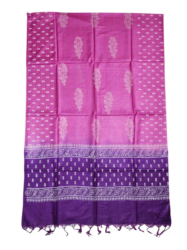Pink & Purple Unstitched Block Print Silk Salwar Suit Dress Material with Dupatta