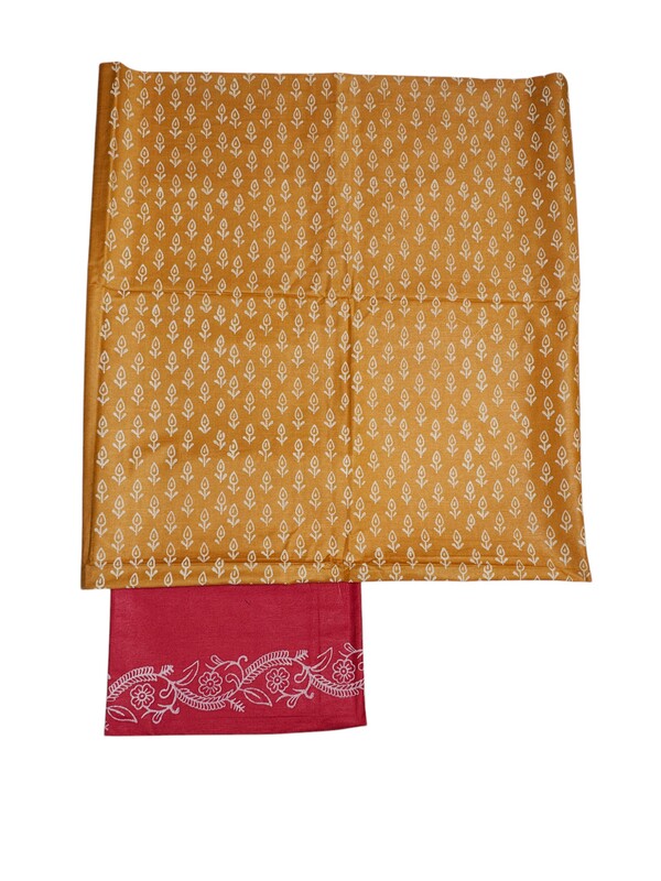 Pink & Yellow Unstitched Batik Print Silk Salwar Suit Dress Material with Dupatta