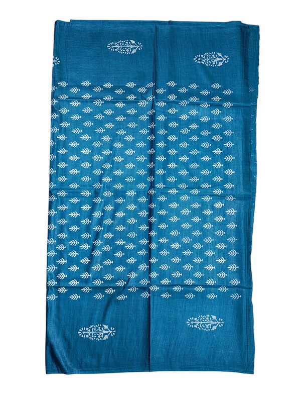 Turquoise Unstitched Block Print Silk Salwar Suit Dress Material with Dupatta