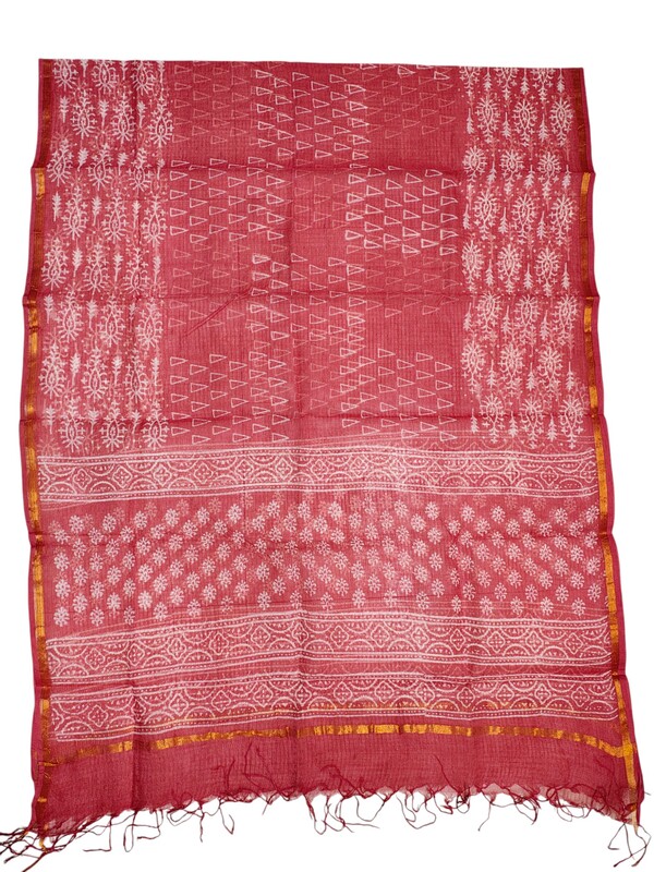 Indigo & Red Unstitched Hand block Print Cotton Salwar Suit Set with Kota Doria Dupatta