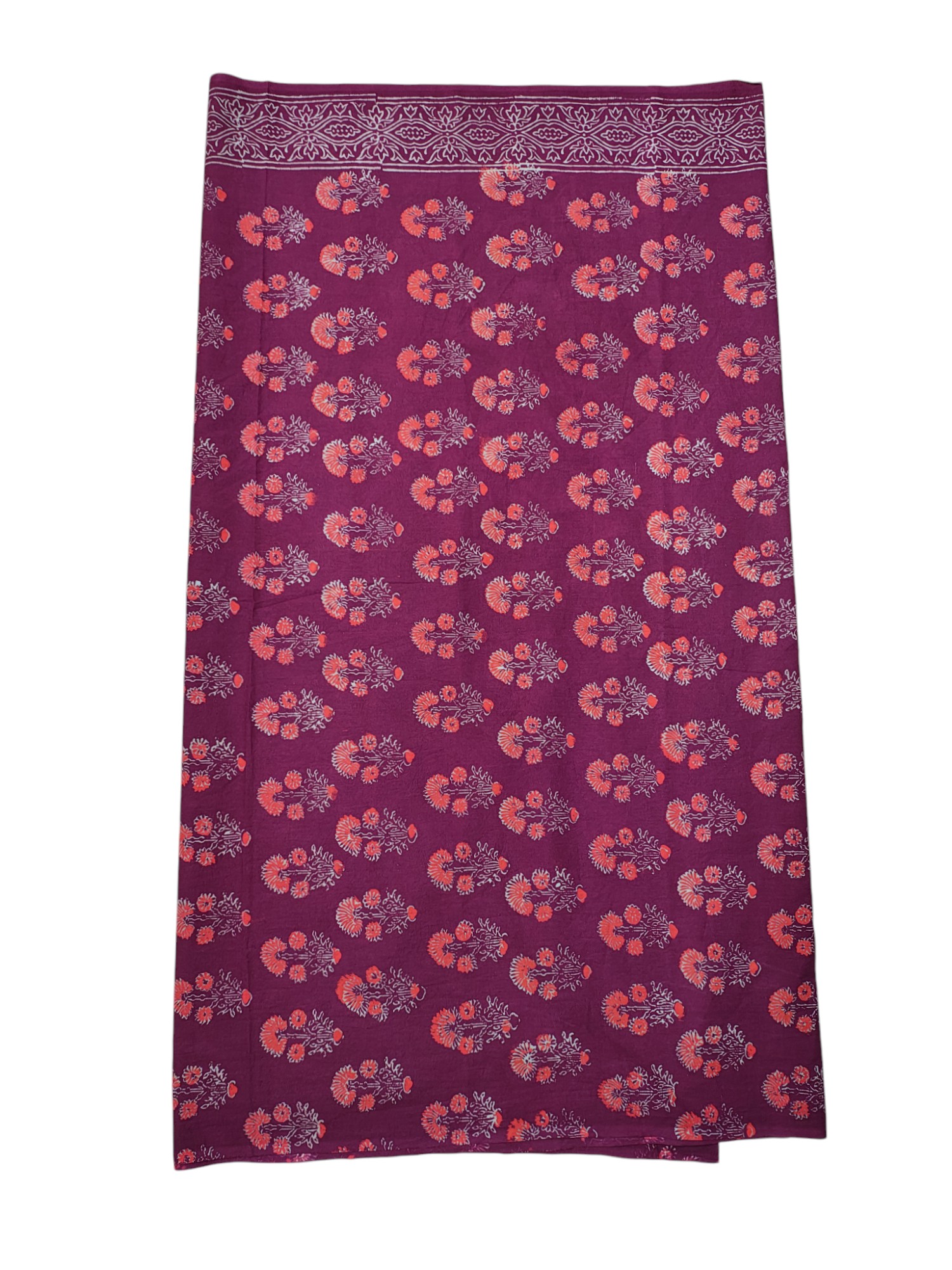 Wine Unstitched Hand block Print Cotton Salwar Suit Set with Linen Dupatta for Women