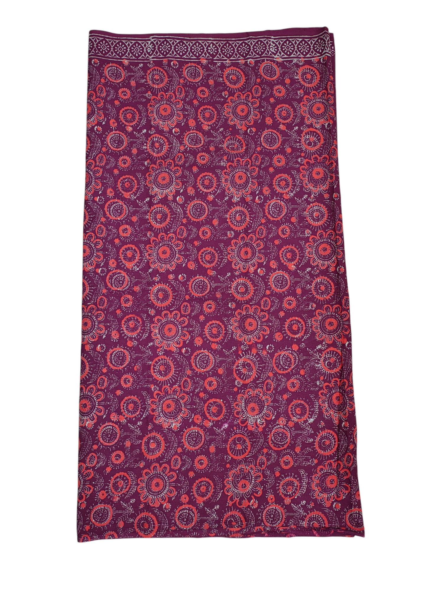 Wine Ajrakh Print Cotton Unstitched Salwar Suit Set with Linen Dupatta for Women