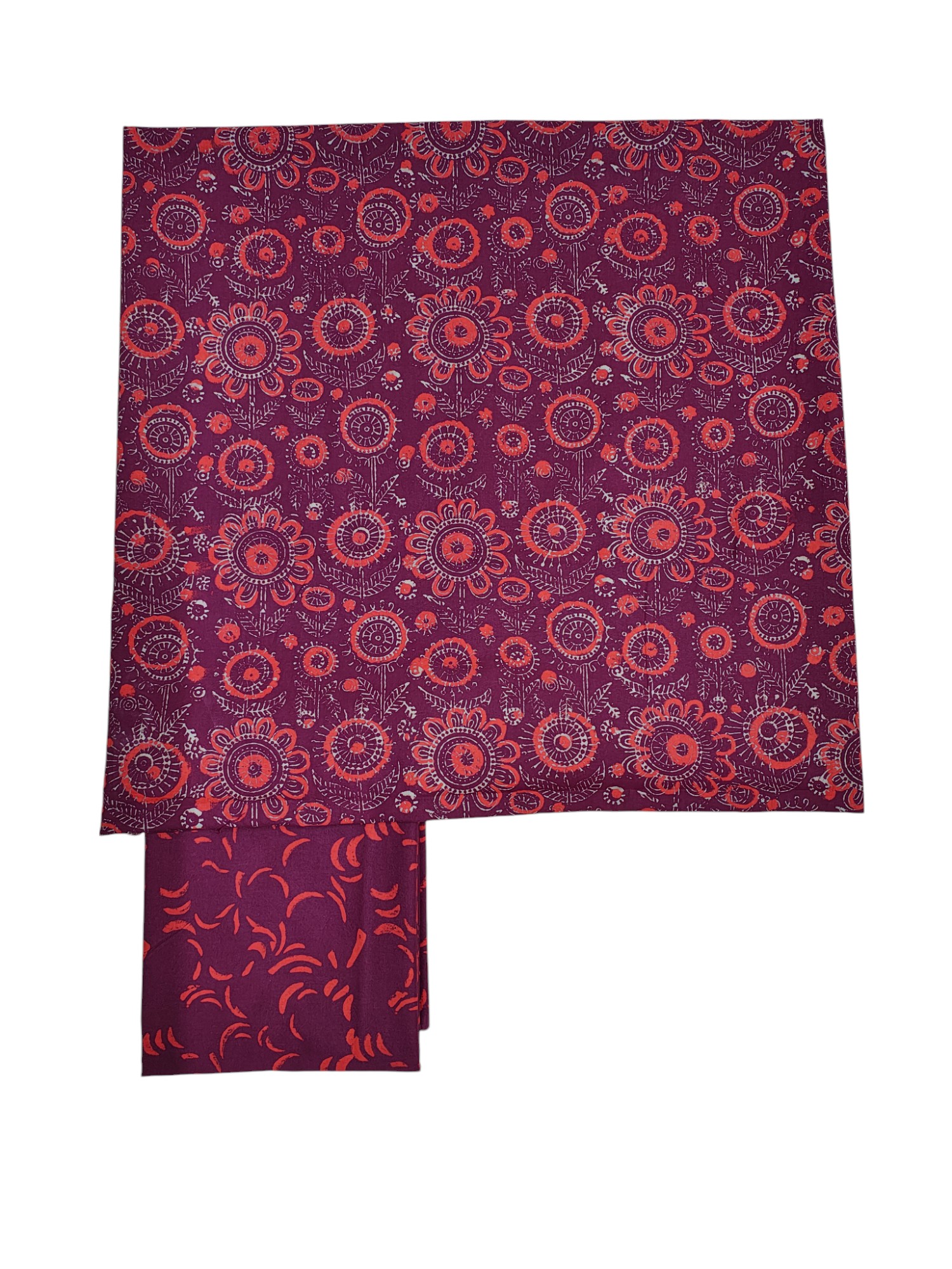 Wine Ajrakh Print Cotton Unstitched Salwar Suit Set with Linen Dupatta for Women