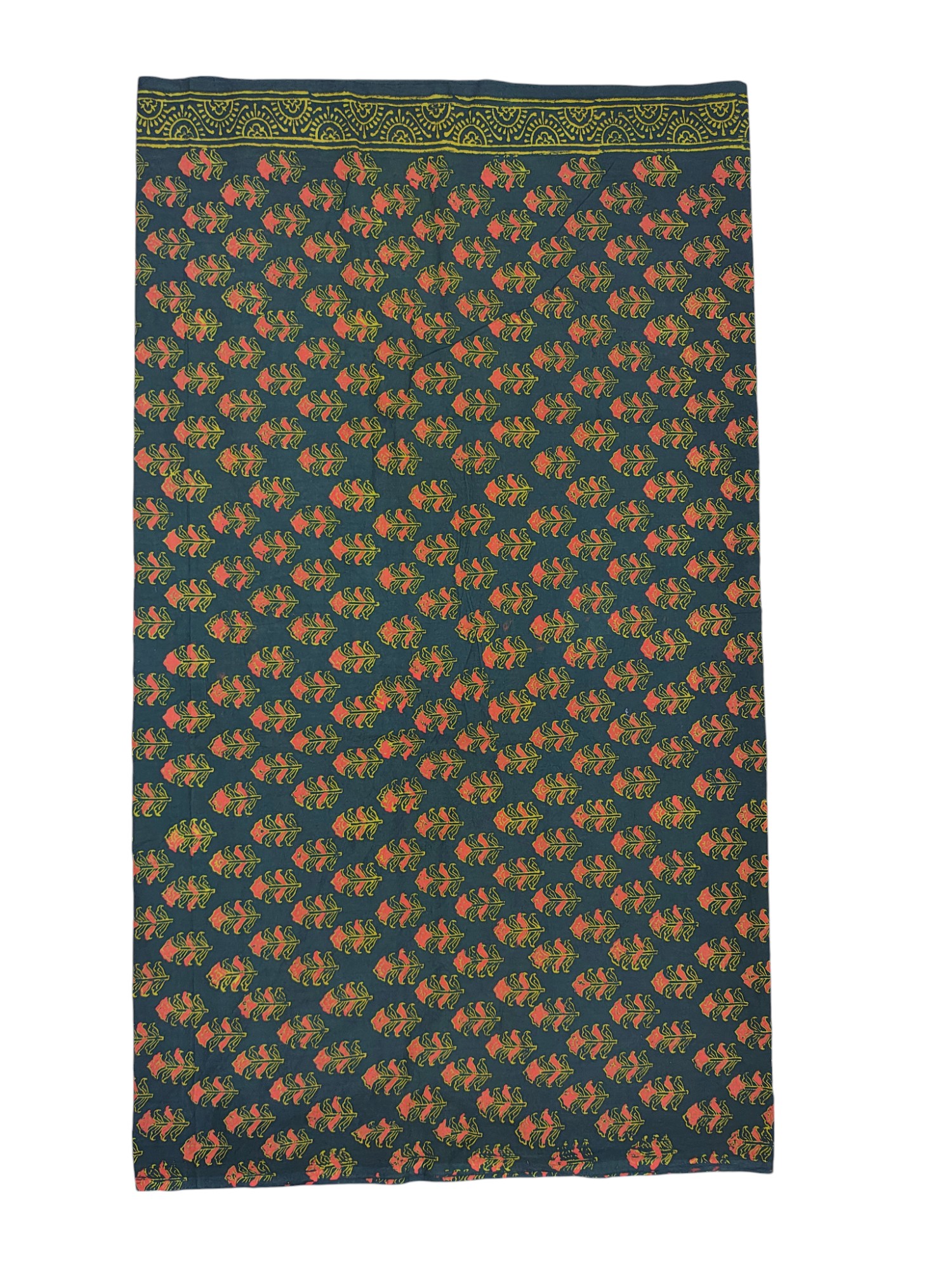 Green Ajrakh Print Cotton Unstitched Salwar Suit Set with Linen Dupatta