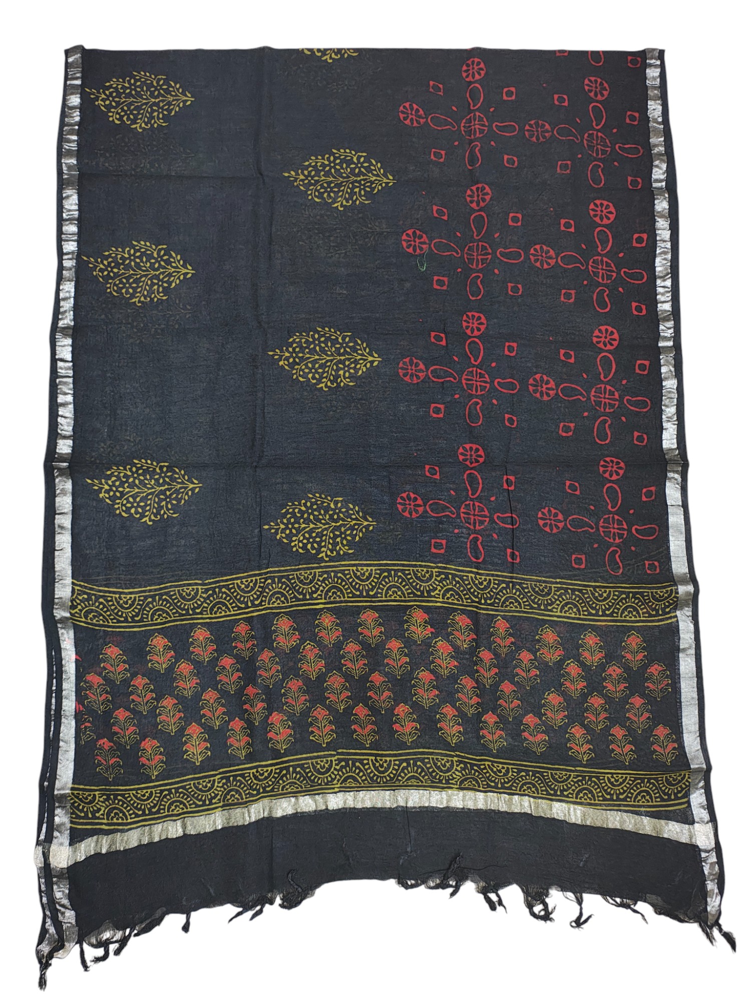 Green Ajrakh Print Cotton Unstitched Salwar Suit Set with Linen Dupatta