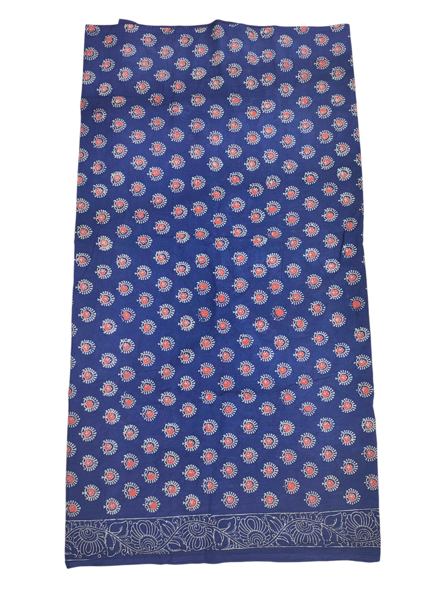Indigo Ajrakh Print Cotton Unstitched Salwar Suit Set with Linen Dupatta