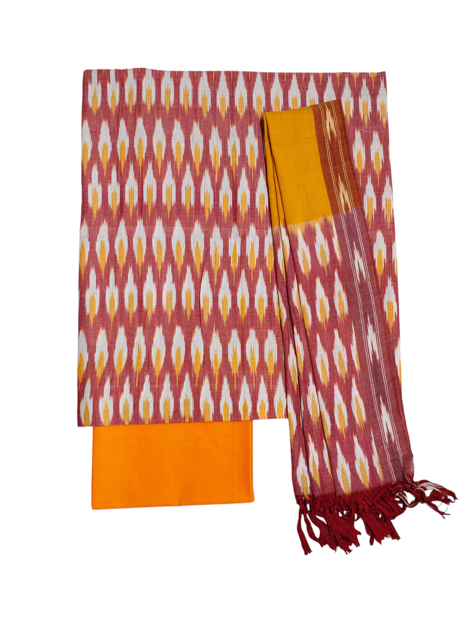 Red & Yellow Pochampally Ikkat Cotton Dress Material