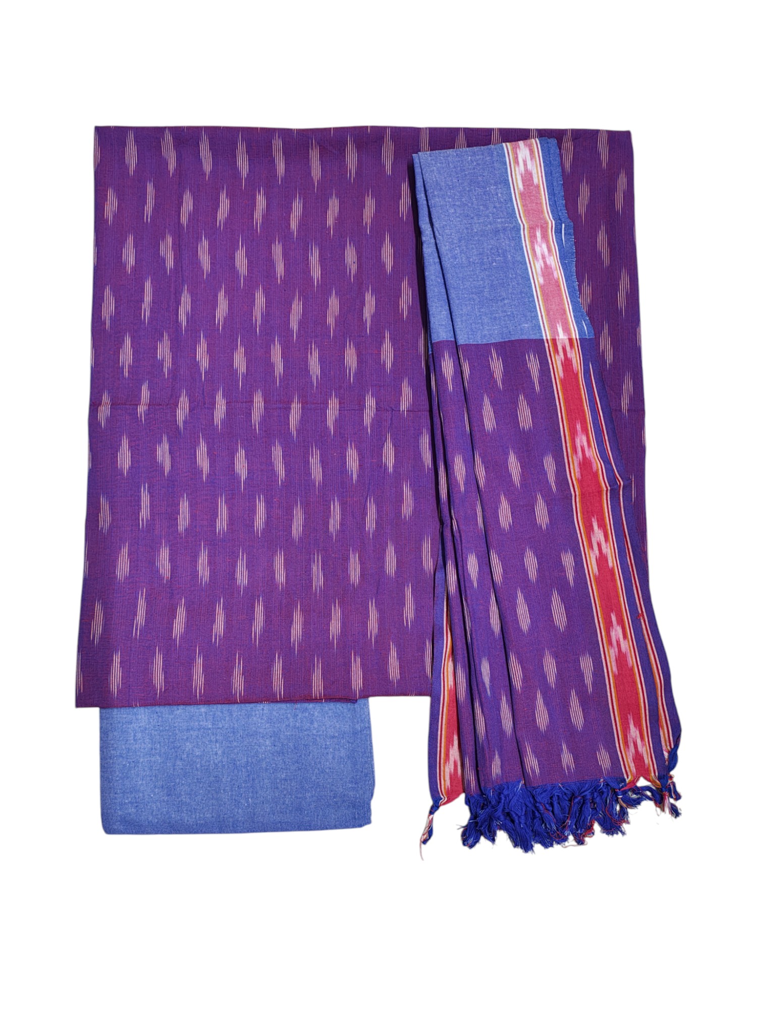 Purple Pure Cotton Ikkat Unstitched Salwar Suit Set with Dupatta