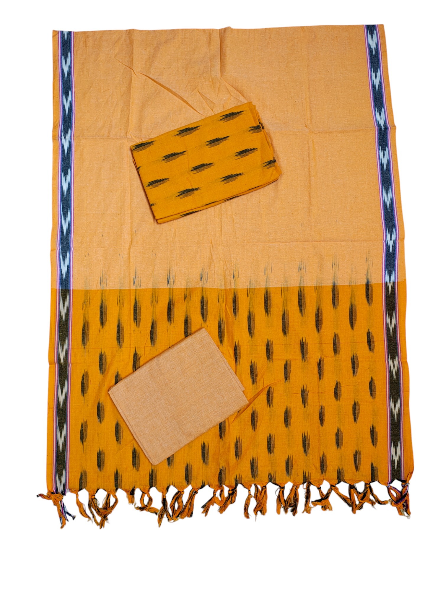 Yellow Pochampally Ikkat Cotton Unstitched Salwar Suit Set with Dupatta