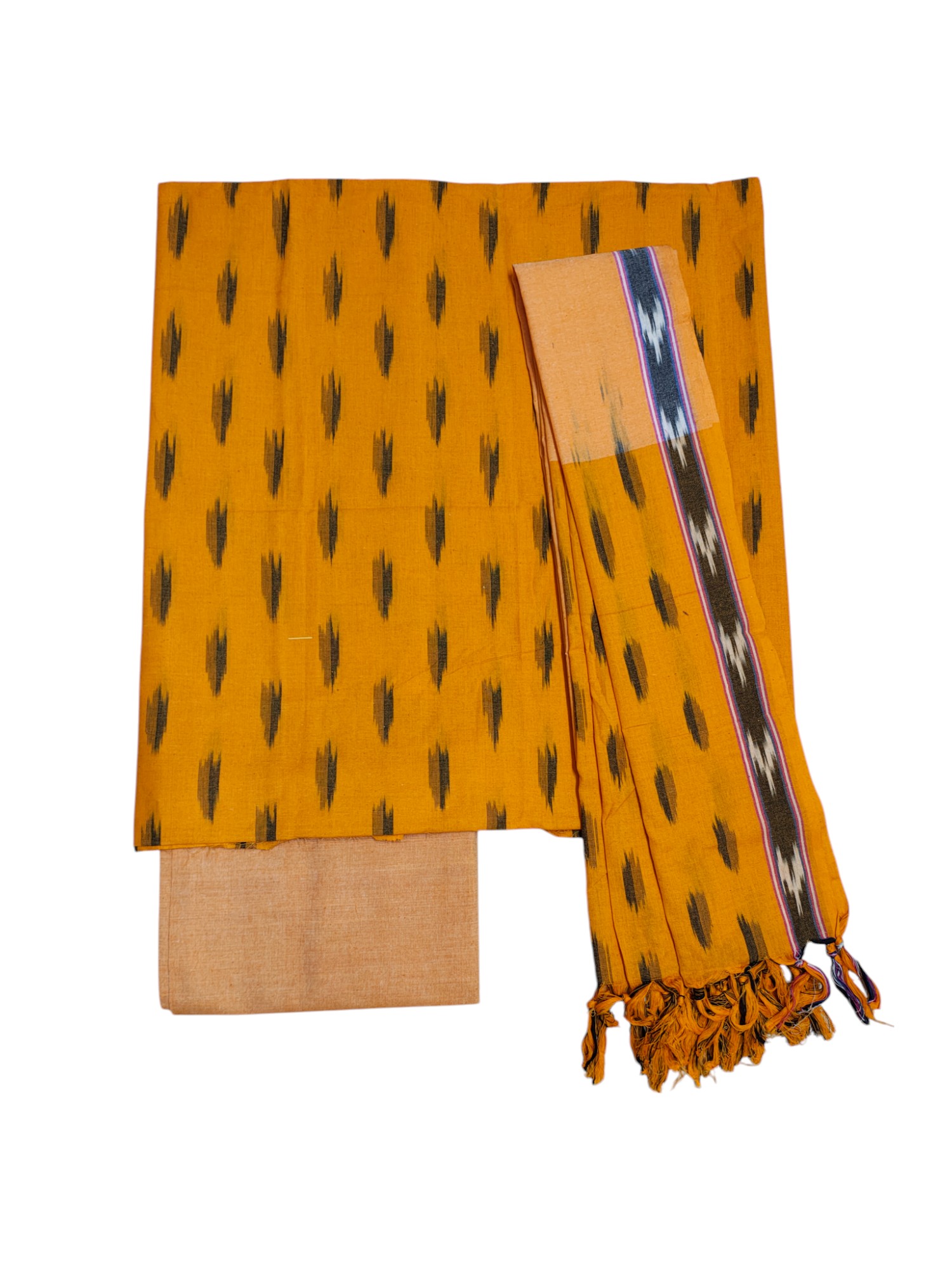 Yellow Pochampally Ikkat Cotton Unstitched Salwar Suit Set with Dupatta