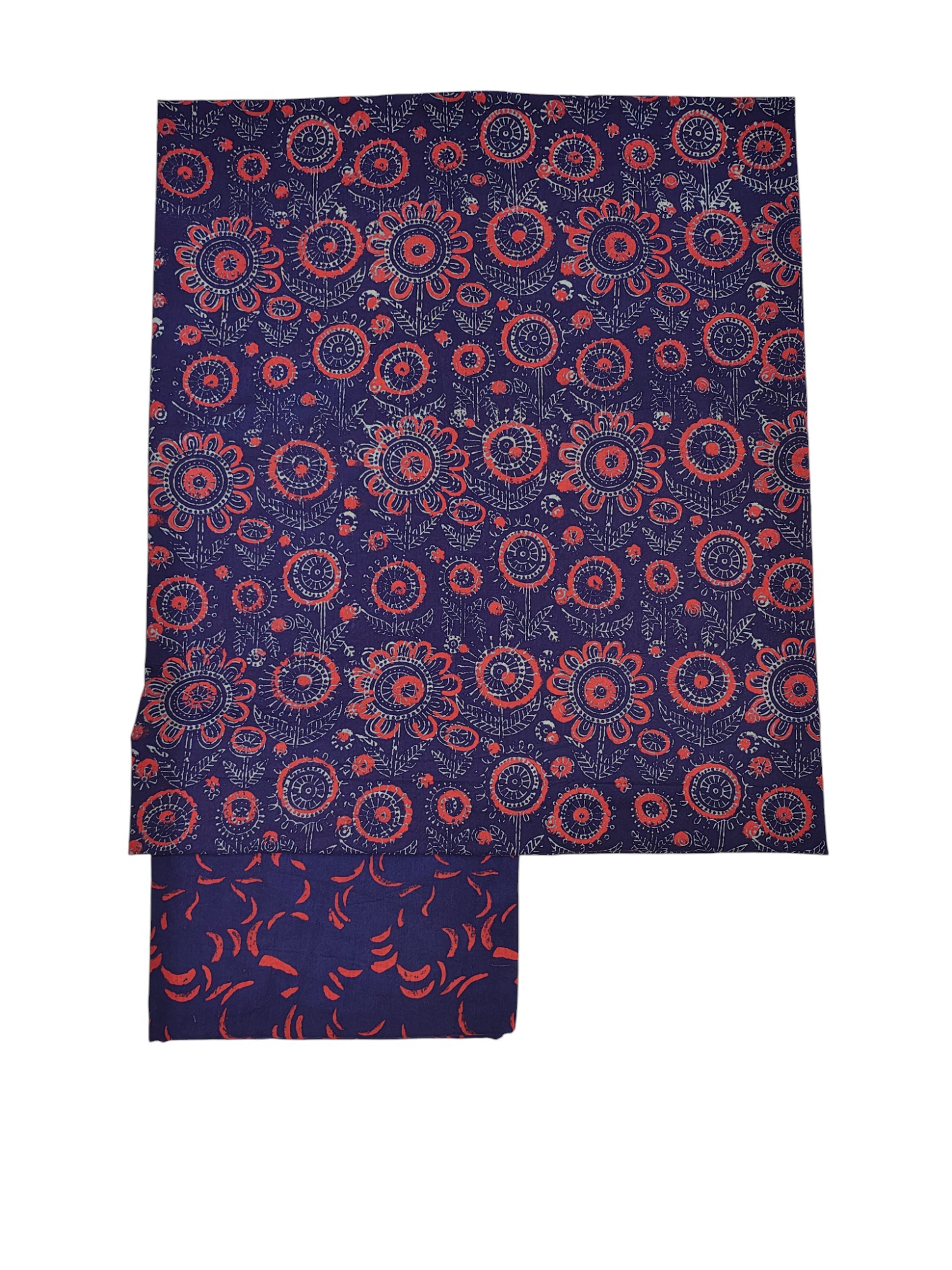 Purple Ajrakh Print Cotton Unstitched Salwar Suit Set with Linen Dupatta