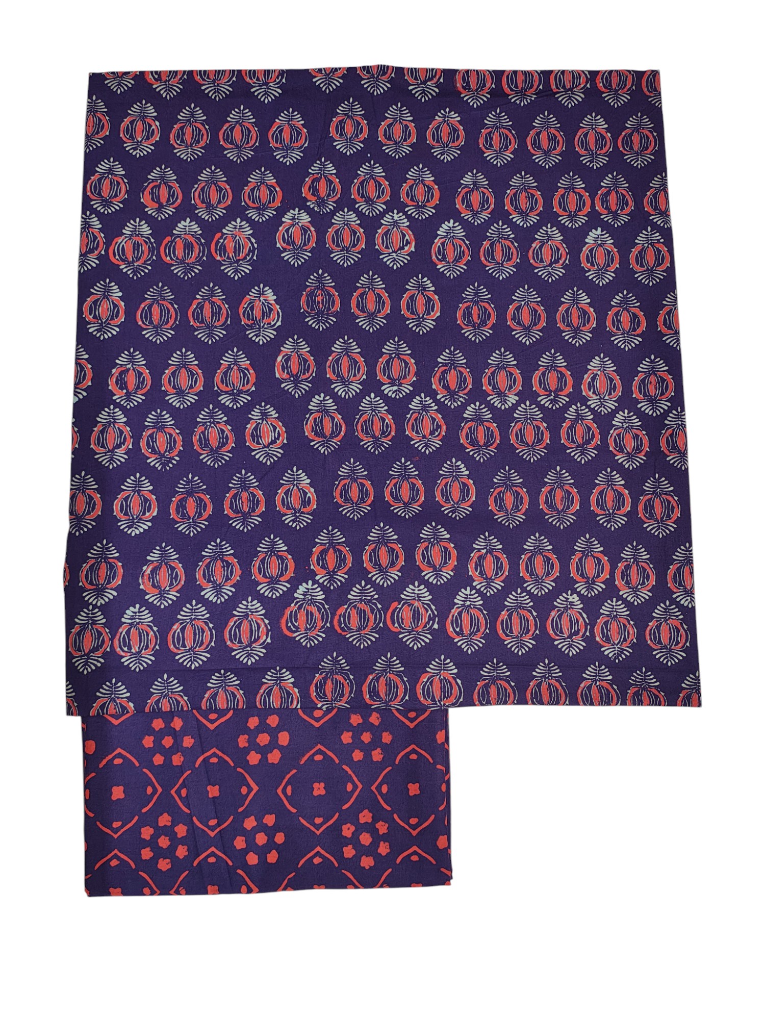 Purple Ajrakh Print Pure Cotton Dress Materials with Linen Dupatta