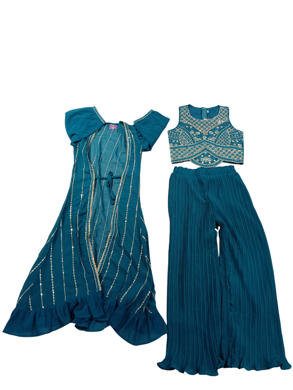 Girls 3-Piece Indo-Western Palazzo Set – Teal Blue D.22.FS105G B.8917