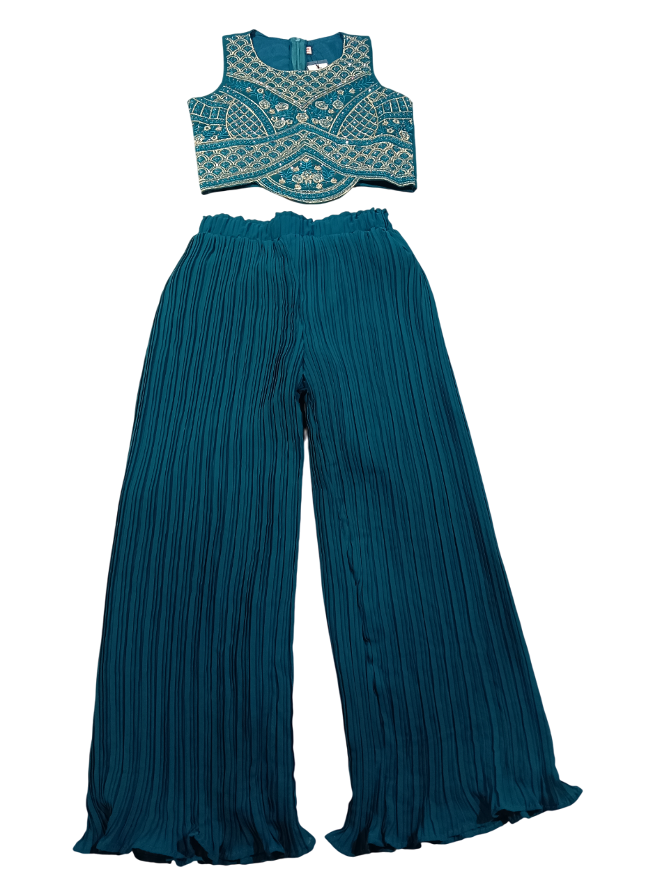 Girls 3-Piece Indo-Western Palazzo Set – Teal Blue D.22.FS105G B.8917