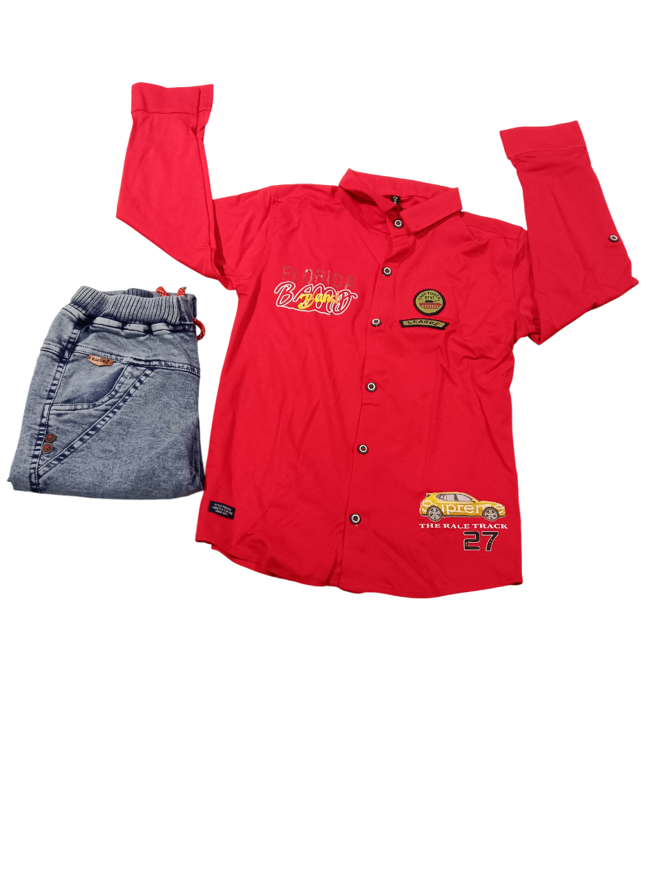 Boys’ Racing Style Shirt & Jeans Set D.3/6 B.3799