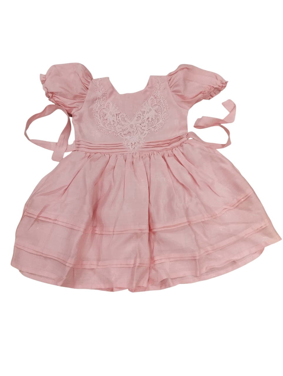 Elegant Puff-Sleeve Pink Party Frock with Embroidered Yoke D.12.1362B B.1547 Elegant Puff-Sleeve Pink Party Frock with Embroidered Yoke D.12.1362B B.1547