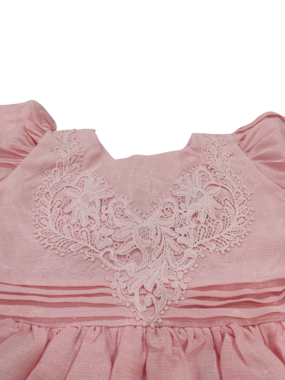 Elegant Puff-Sleeve Pink Party Frock with Embroidered Yoke D.12.1362B B.1547 Elegant Puff-Sleeve Pink Party Frock with Embroidered Yoke D.12.1362B B.1547