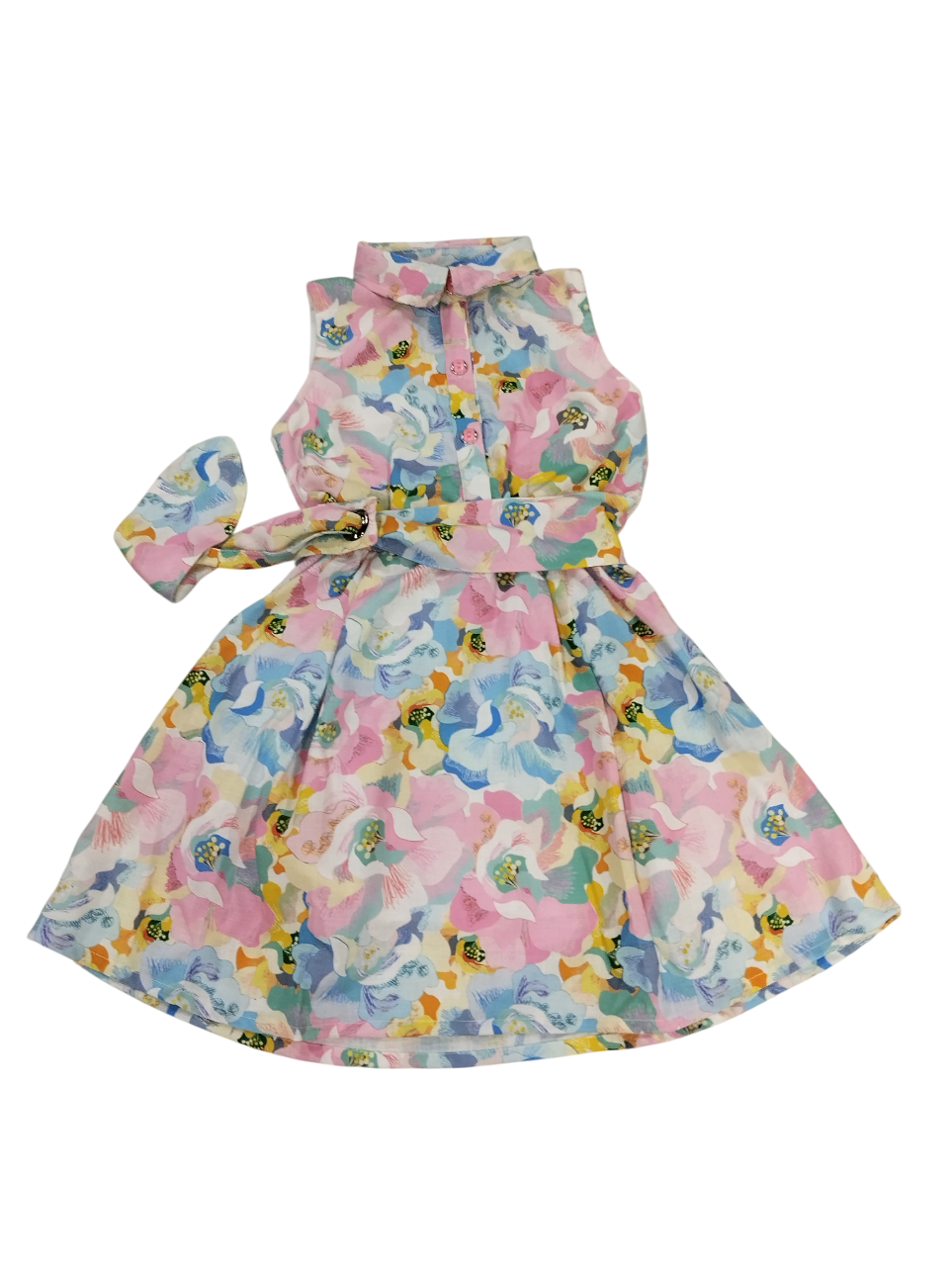 Girls' Sleeveless Floral Shirt Dress with Belt D.2.1365 B.1499 Girls' Sleeveless Floral Shirt Dress with Belt D.2.1365 B.1499