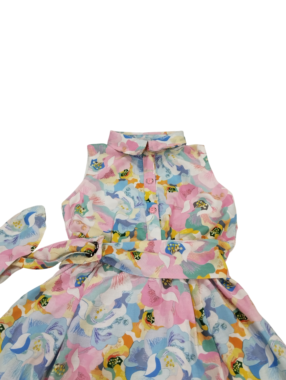 Girls' Sleeveless Floral Shirt Dress with Belt D.2.1365 B.1499 Girls' Sleeveless Floral Shirt Dress with Belt D.2.1365 B.1499