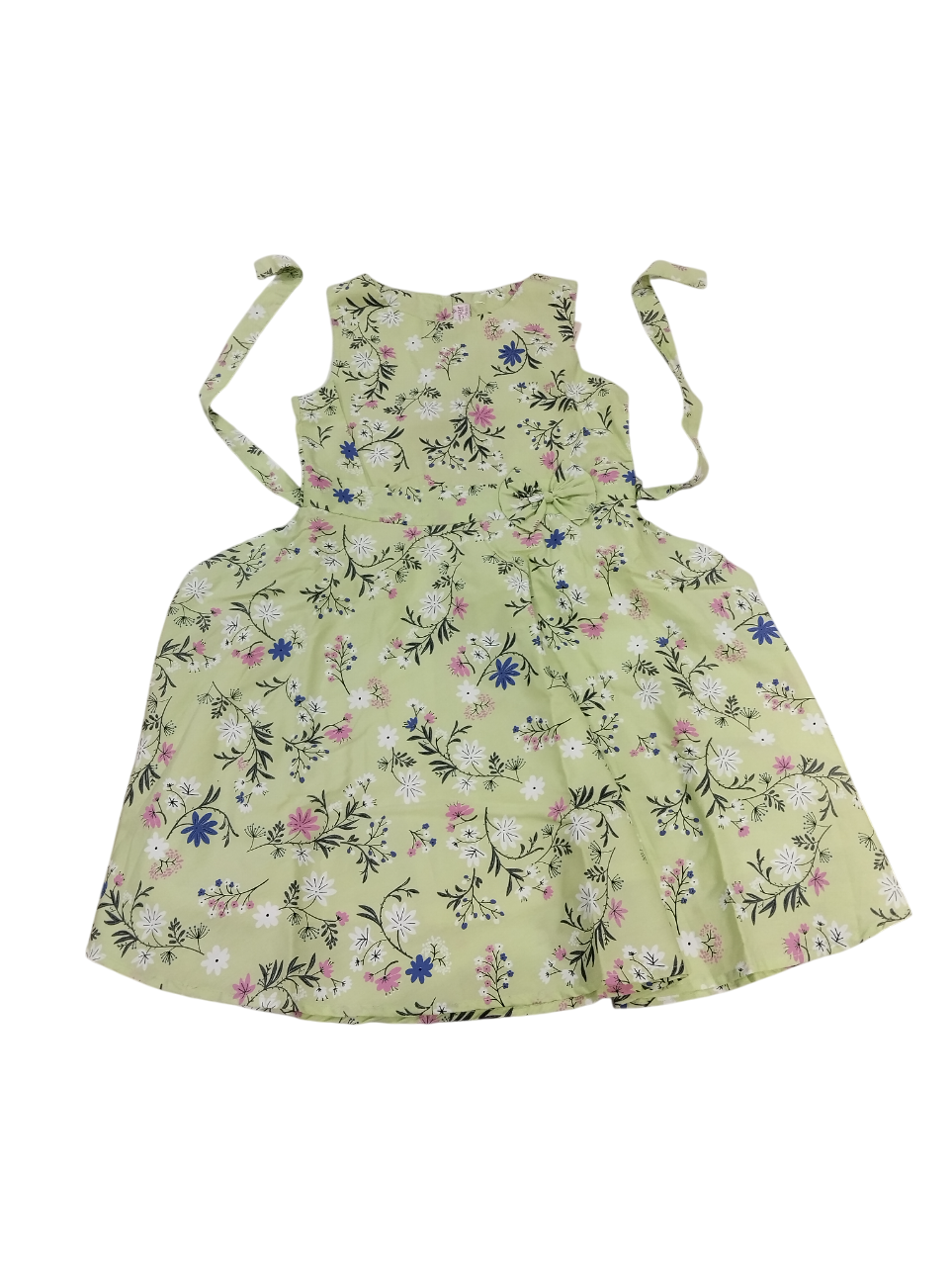 Girls’ Light Green Floral Printed Cotton Sleeveless Dress D.23.1241I B.7895