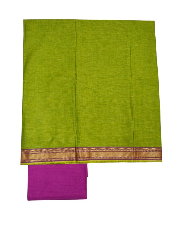Green & Pink Mangalagiri Cotton Unstitched Salwar Suit Set with Dupatta for Women