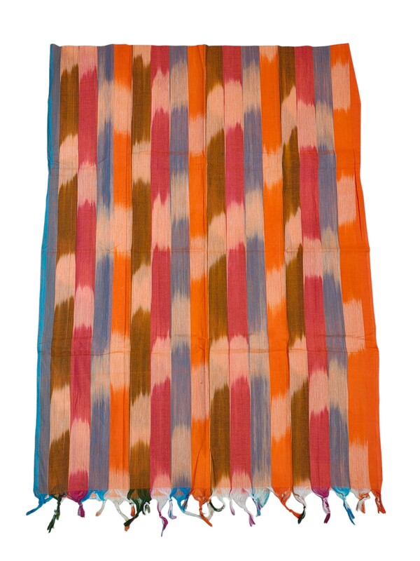 Orange Ikkat Cotton Unstitched Salwar Suit Dress Material with Dupatta