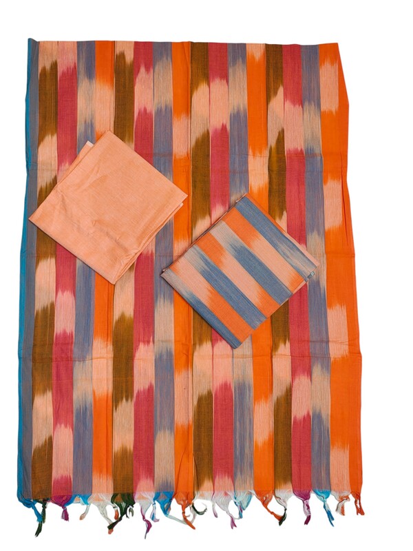 Orange Ikkat Cotton Unstitched Salwar Suit Dress Material with Dupatta
