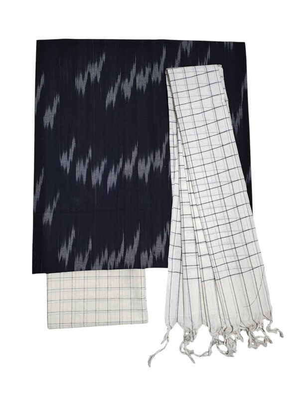 Black& White Ikkat Pure Cotton Dress Material