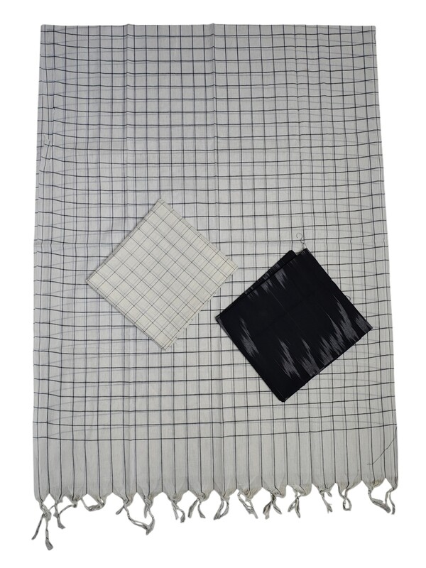 Black& White Ikkat Pure Cotton Dress Material