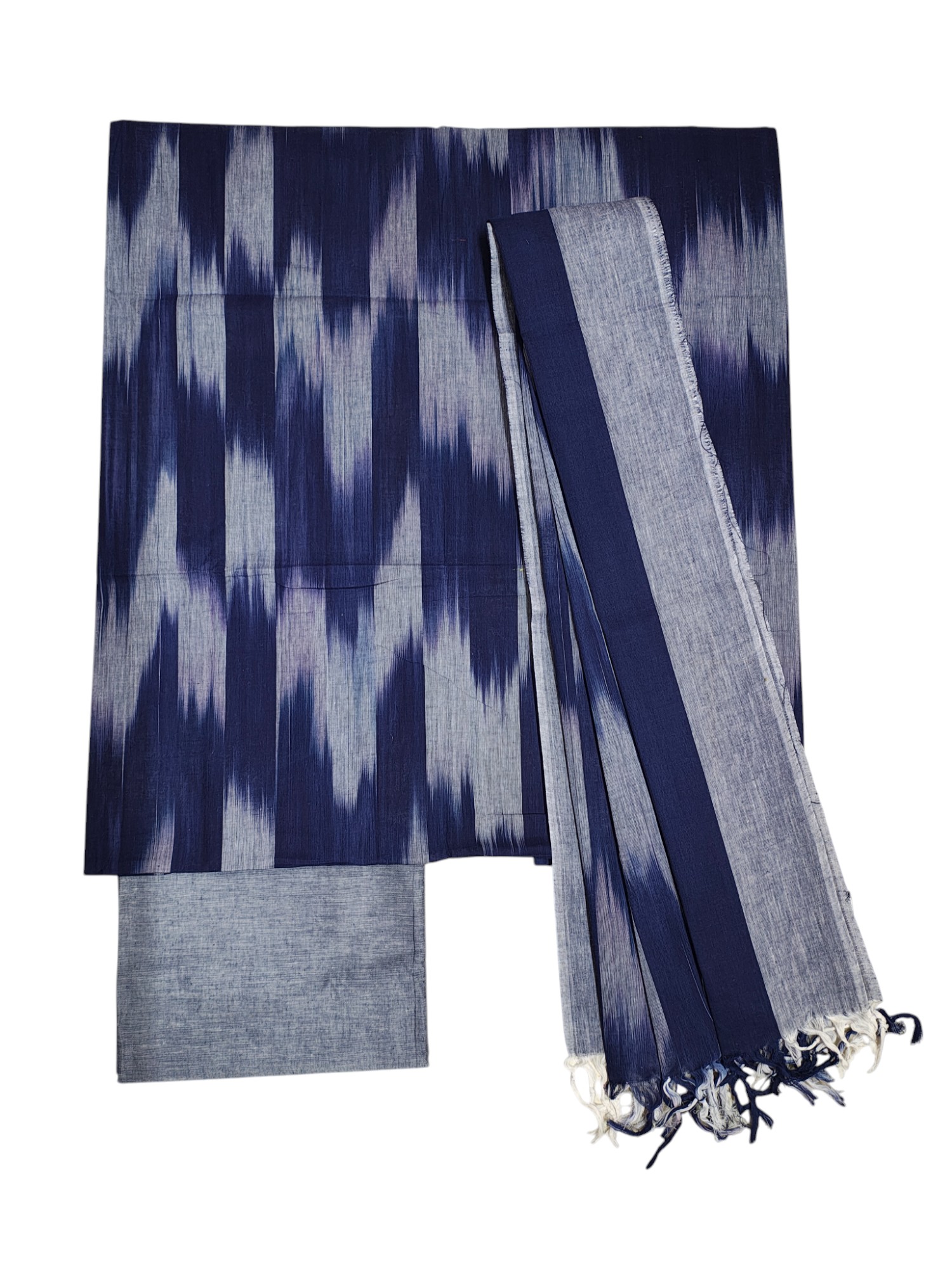 NavyBlue Ikkat Cotton Unstitched Salwar Suit Dress Material with Dupatta
