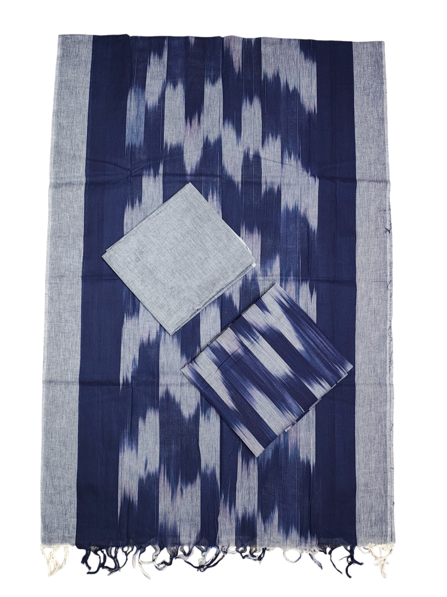 NavyBlue Ikkat Cotton Unstitched Salwar Suit Dress Material with Dupatta