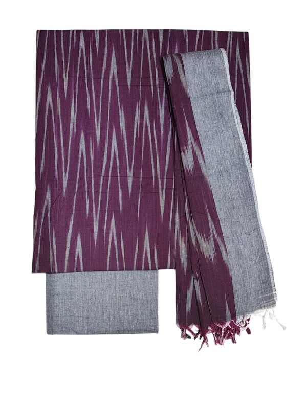 Wine Ikkat Unstitched Salwar Suit Dress Material with Dupatta