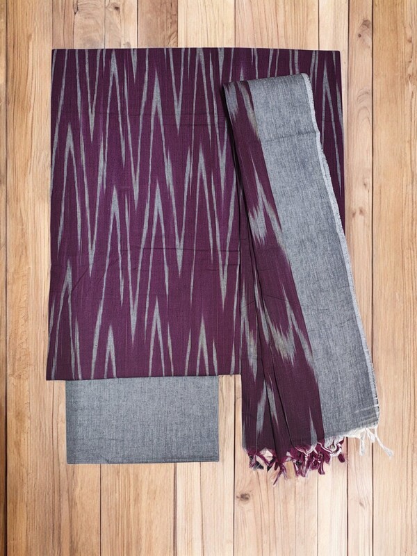 Wine Ikkat Unstitched Salwar Suit Dress Material with Dupatta