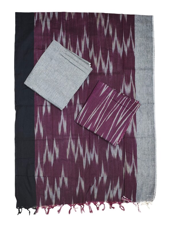 Wine Ikkat Unstitched Salwar Suit Dress Material with Dupatta