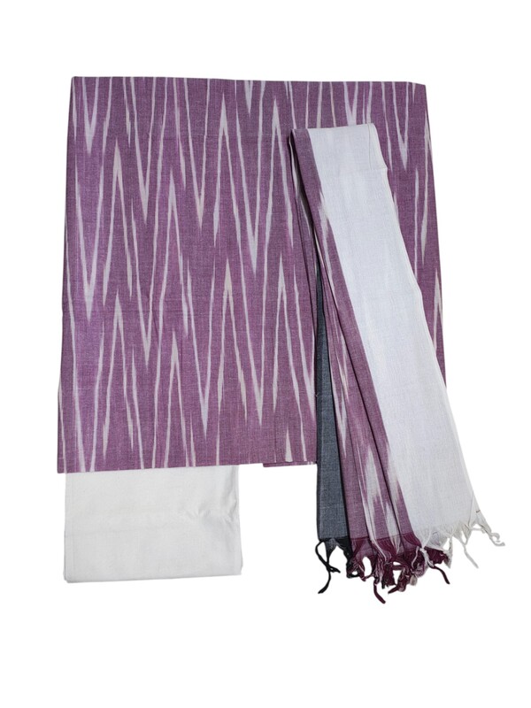 Plum Ikkat Unstitched Salwar Suit Dress Material with Dupatta