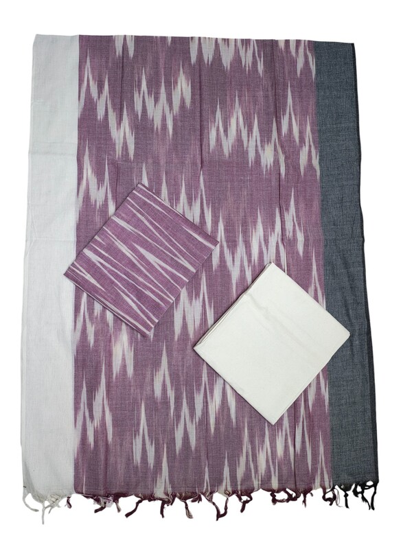 Plum Ikkat Unstitched Salwar Suit Dress Material with Dupatta