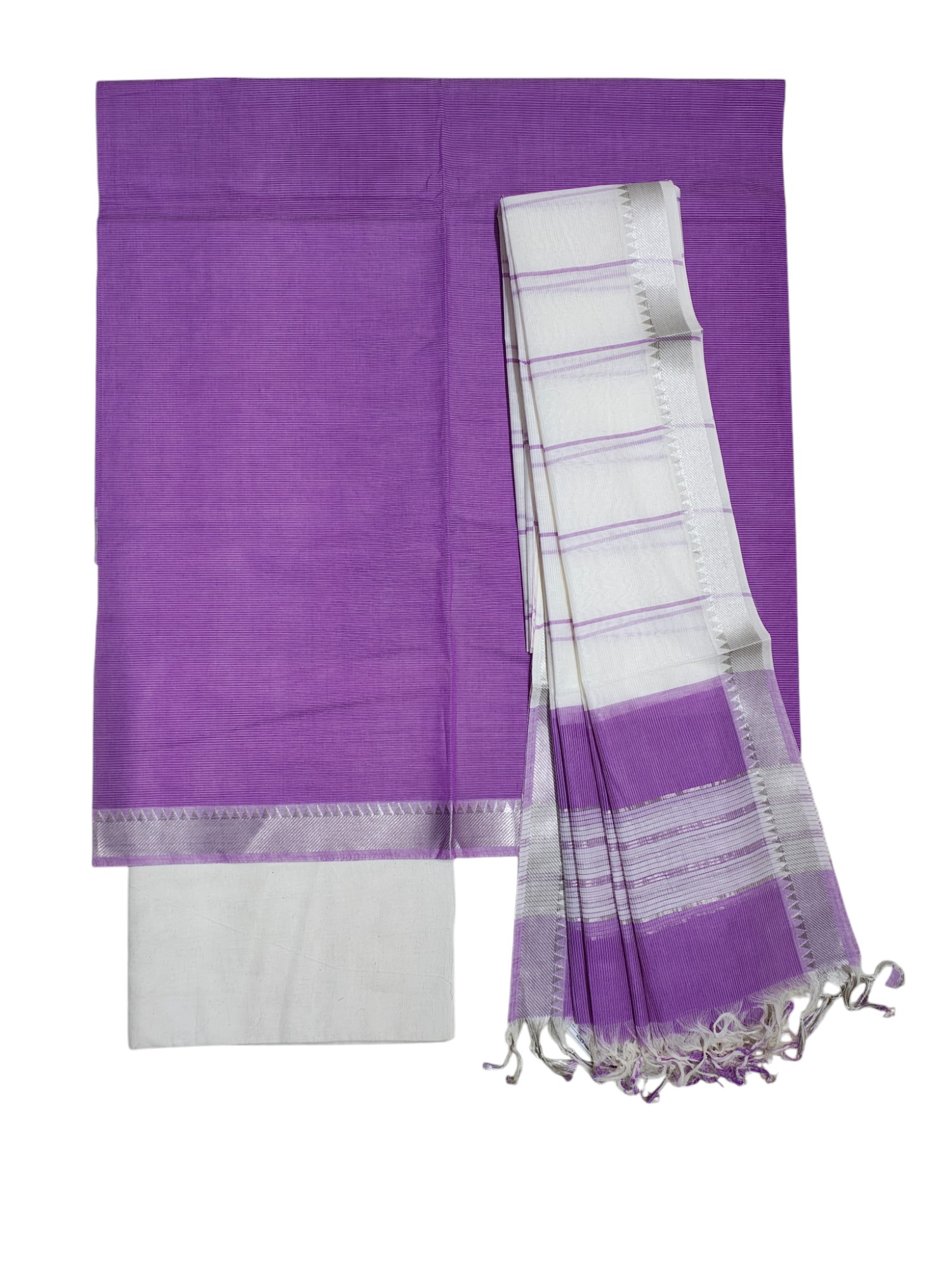 Purple Mangalagiri Cotton Unstitched Salwar Suit Set with Dupatta for Women