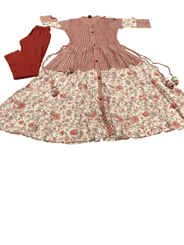 Elegant Floral & Stripe Kurti Set D.14/8 Elegant Floral & Stripe Kurti Set D.14/8