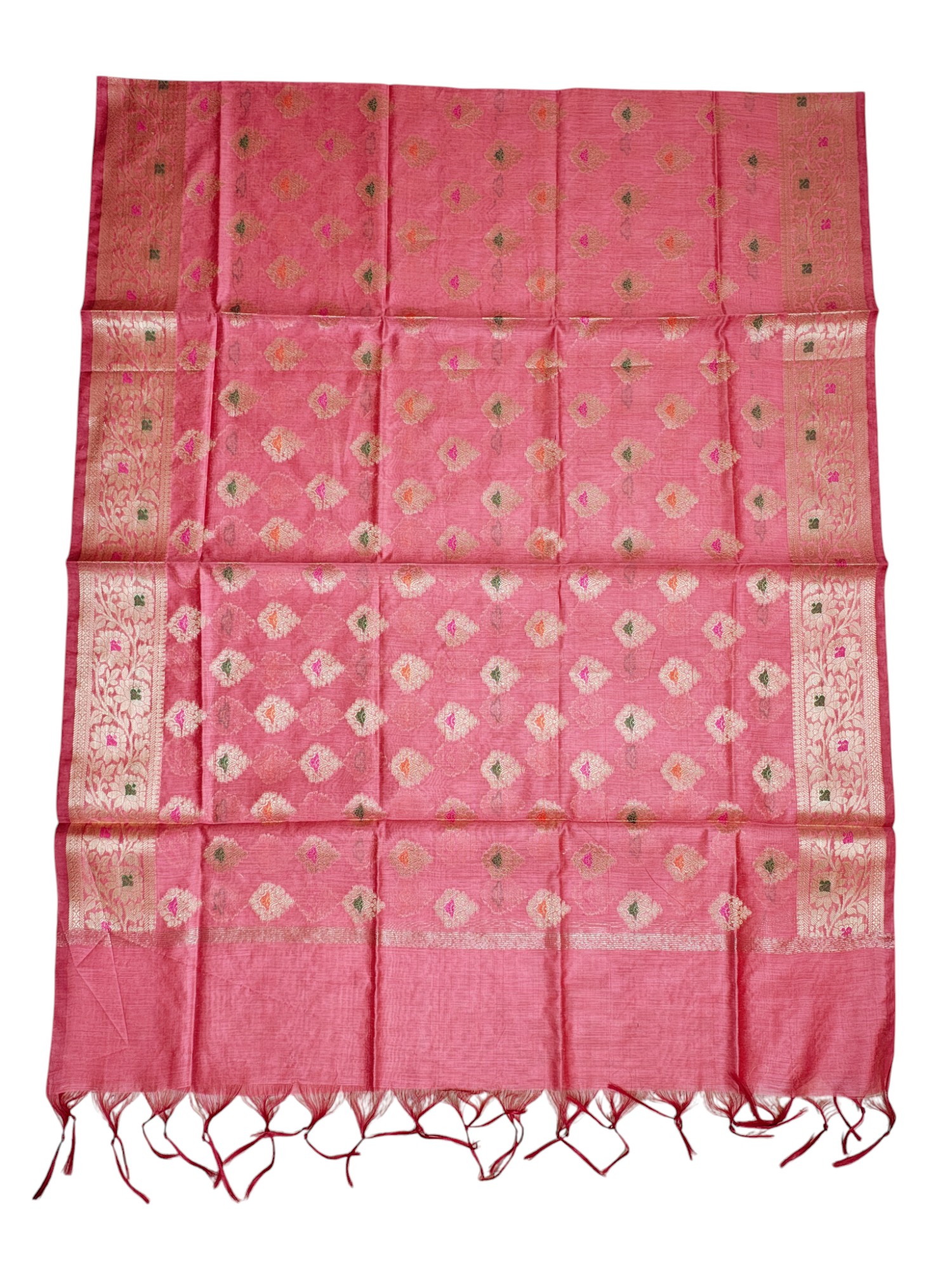 Peach Unstitched Banarasi Cotton Silk Dress Material for Women