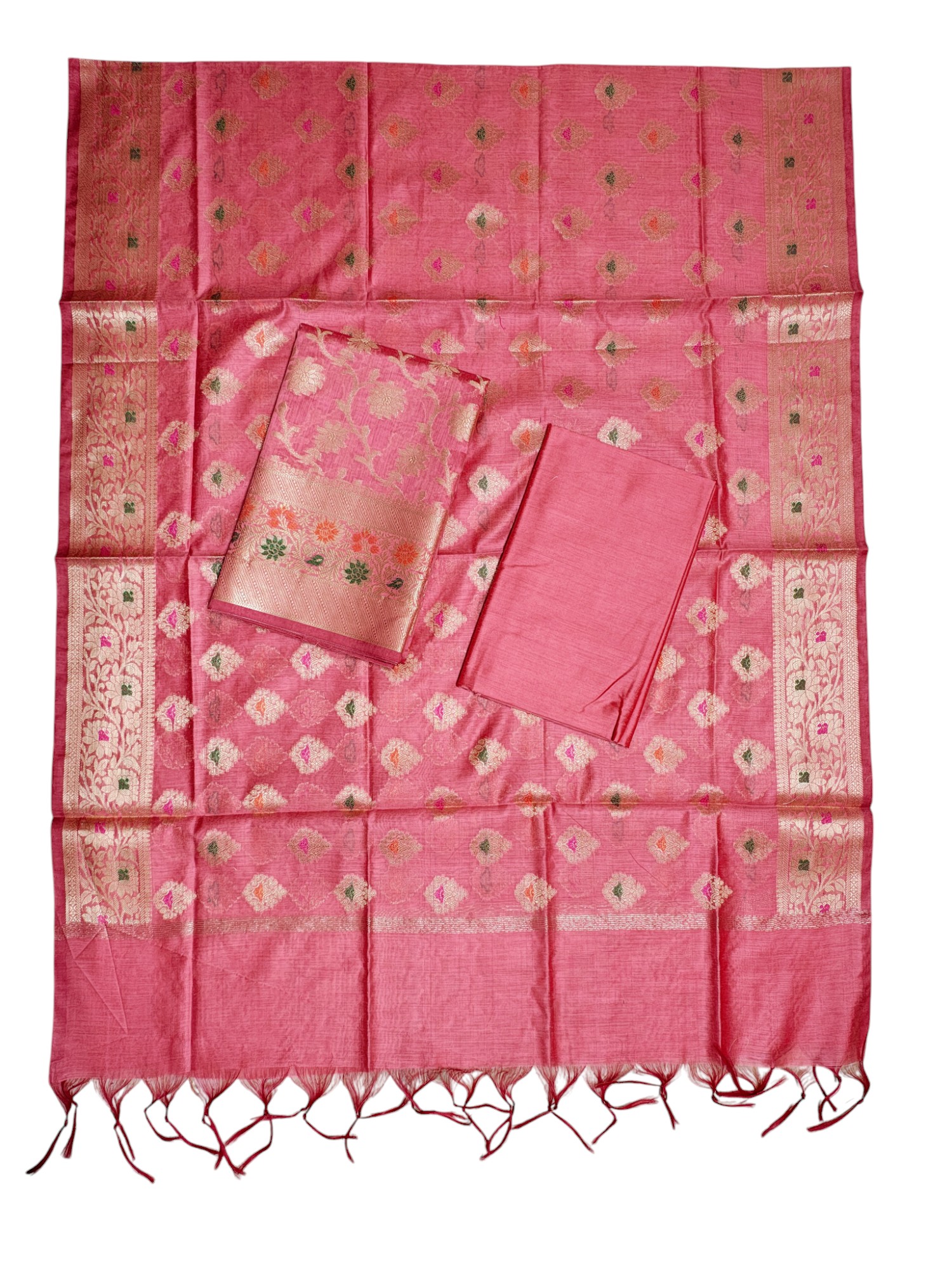 Peach Unstitched Banarasi Cotton Silk Dress Material for Women