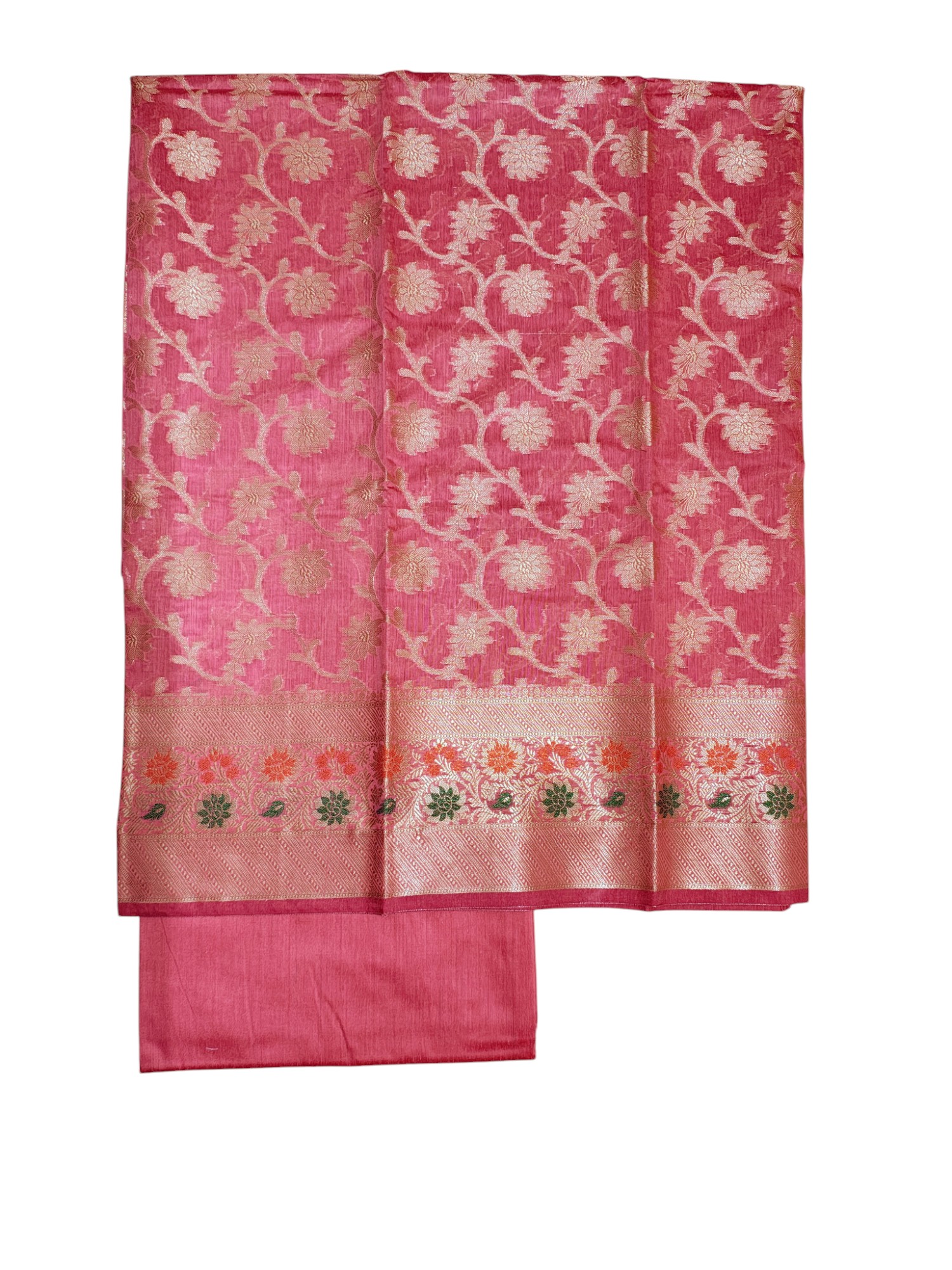 Peach Unstitched Banarasi Cotton Silk Dress Material for Women