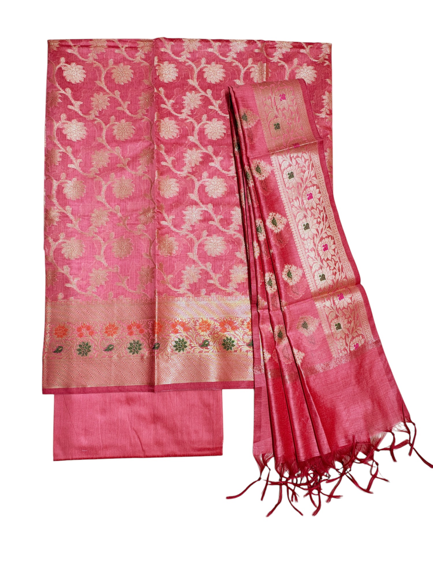 Peach Unstitched Banarasi Cotton Silk Dress Material for Women
