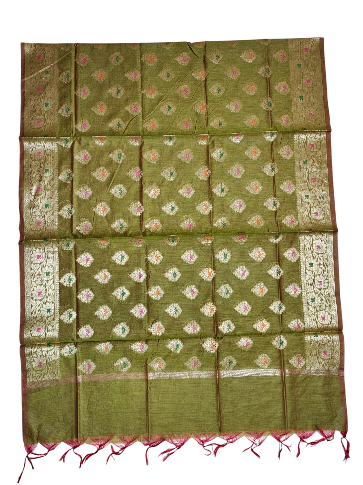 Green Unstitched Banarasi Brocade Cotton Silk Dress Material for Women