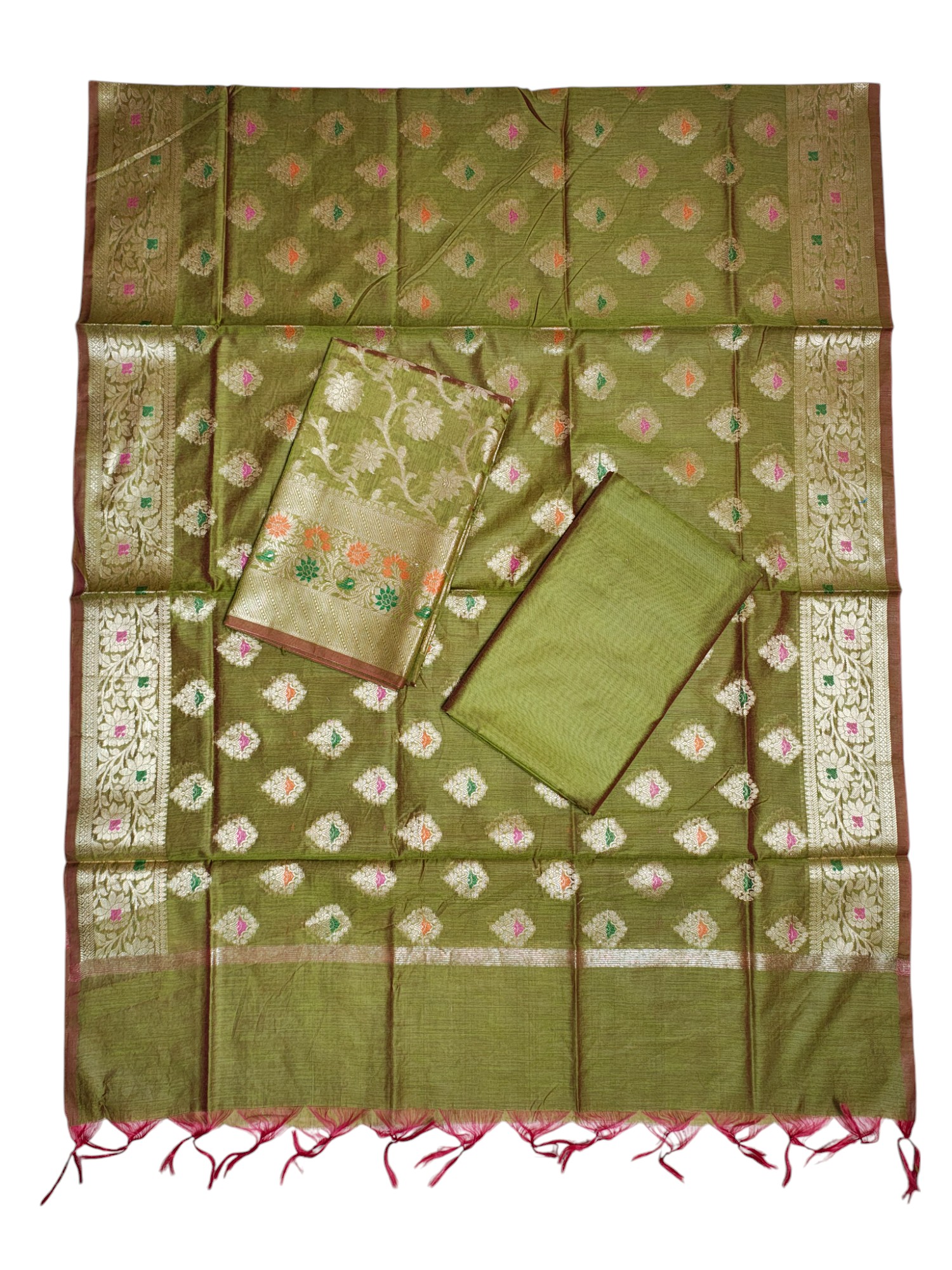 Green Unstitched Banarasi Brocade Cotton Silk Dress Material for Women