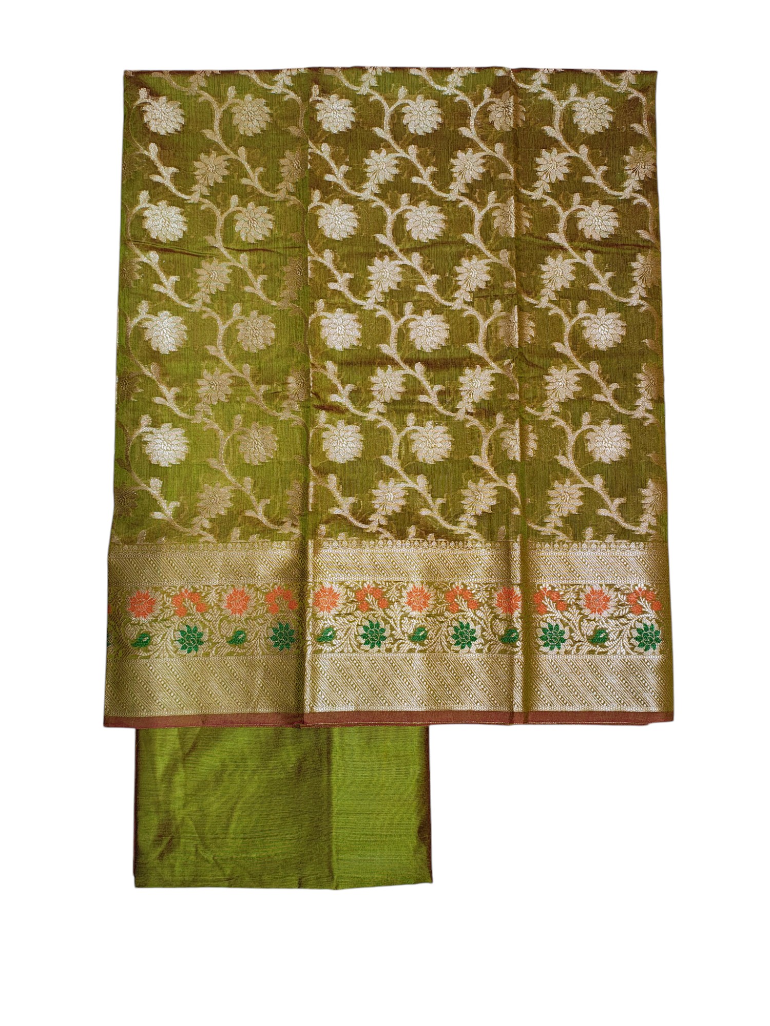 Green Unstitched Banarasi Brocade Cotton Silk Dress Material for Women